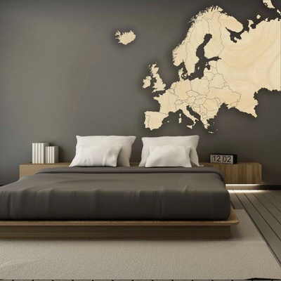 Drevená mapa na stenu Európa | SENTOP M009: Prírodná preglejka - Topoľ natural 40 x 50 cm 4187-66036 M009