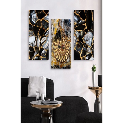 ASIR Obraz na MDF 3ks MRAMOR, ZLATO A LASTURA 20 x 50 cm
