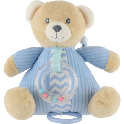 Teddies Medveď naťahovací hrací strojček s hrkálkou plyš modrý na karte v sáčku 18 cm