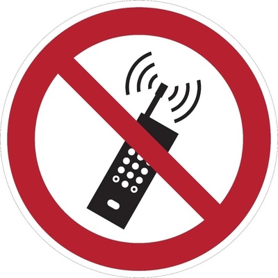Zákazové značení, mobilní telefony musí být vypnuty – plast, pr. 200 mm