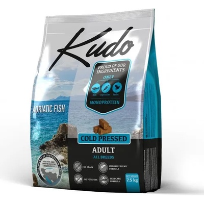 Kudo Kudo Adult Adriatic Fish, студено пресована храна за пораснали кучета от всички породи, над 12 месеца, БЕЗ ЗЪРНО, с дива риба - 2, 5 кг - Сърбия