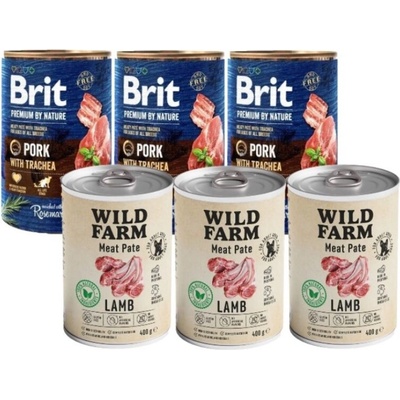 Brit Premium by Nature Ryby s rybou kožou 3 x 400 g & Wild Farm Hovädzia paštéta 3 x 400 g