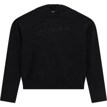 GUESS Черен трикотажен суичър за момиче с бродиран надпис Guess и качулка