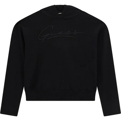 GUESS Черен трикотажен суичър за момиче с бродиран надпис Guess и качулка