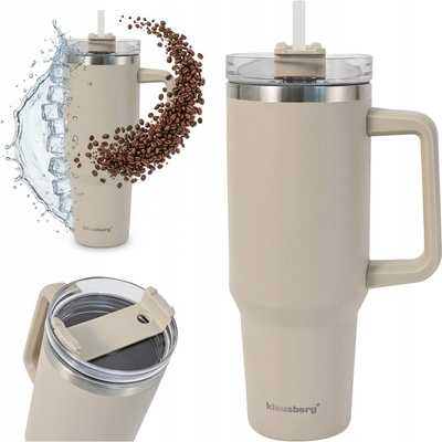 Klausberg ocelový termohrnček s rúčkou a slamkou 1100 ml béžový