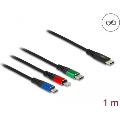 DeLock 86596 Napájací USB-C 2.0 (M) - USB Micro-B (M) amp; USB-C (M) amp; Lightning (M), 1m, barevný