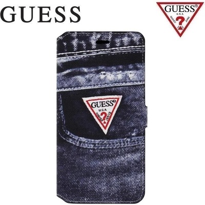 GUESS Луксозен Кожен Калъф за iPhone 6/6s Plus, Guess Denim Jeans Book Case, Син (GUMFLBKP6LDEBK2)