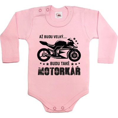 Dětské body Až budu velky...Budu také motorkář Světlá růžová Canvas Dětské body Bezvatriko.cz