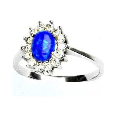 Čištín Zlatý prsten Kate bílé i žluté zlato syntetický tmavě modrý opál a čiré zirkony T 1507