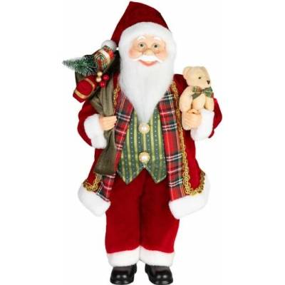 Dekorácia MagicHome Vianoce, Santa, s darčekom a medveďom, červený, 46 cm