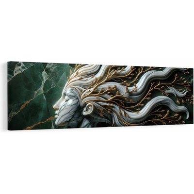 Obraz žena spojená s přírodou a zlatými listy - 135x45