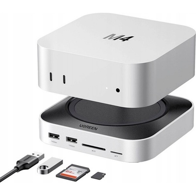 UGREEN Алуминиева поставка с място за SDD и допълнителен USB-C хъб за Mac Mini M4 (2024) - Ugreen 11-in-1 USB-C Hub with NVMe SSD Enclosure for Mac Mini M4 (CM841 (65487))
