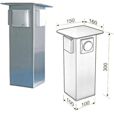 MCJ Nerezový zahradní sloupek, 2 zásuvky 230V/50Hz, IP44, 30cm