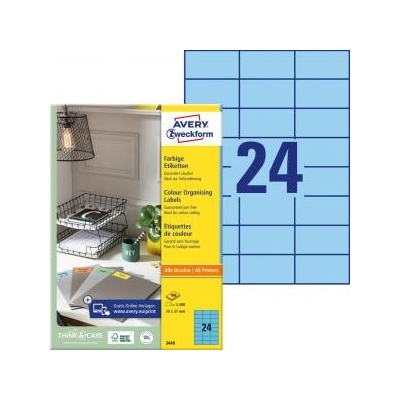 Etikety farebné 70x37mm Avery A4 100 hárkov modré