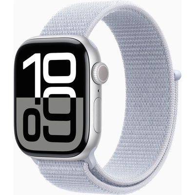 Apple Watch Series 10 46 mm Cellular strieborný hliník s oblačne modrým prevliekacím remienkom MWY23QC/A