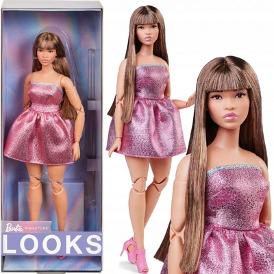 Mattel Barbie Looks brunetka v růžových mini šatech