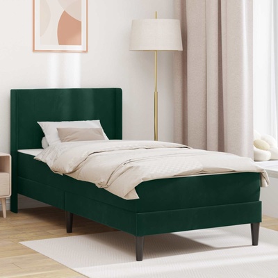 vidaXL Рамка за легло с матрак Тъмнозелено 90 x 190 cm Кадифе (3414833)