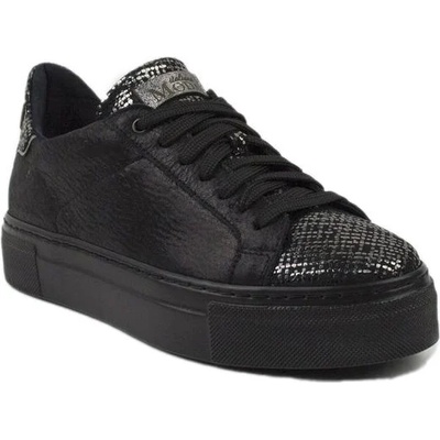 Български обувки Дамски маратонки с висока подметка комбинация от черен и сребрист цвят loli01blackbrz