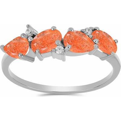 Nefertitis Prsten stříbrný se slunečním kamenem a zirkony 017035 SUS