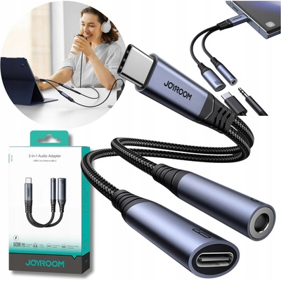Joyroom SY-C02 adaptér 2v1 rozbočovač USB-C na 1x USB-C/1x Jack 3.5mm - Black