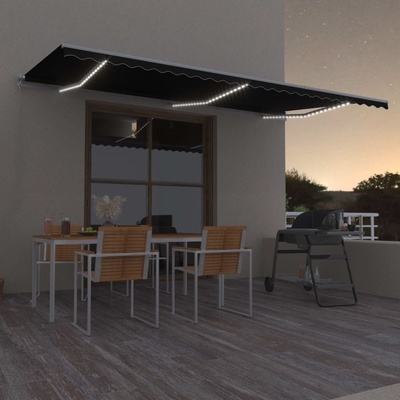 vidaXL Ručně zatahovací markýza s LED světlem 600 x 300 cm antracitová