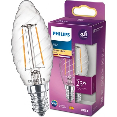 Philips LED žiarovka E14 BW35 2W 25W 250lm 2700K Warm Filament