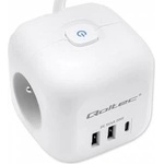 Qoltec Power Strip Extension 6-in-1 with Illuminated Switch | 3x AC | 2x USB | 1x USB-C PD 20W | White | Cable 2m