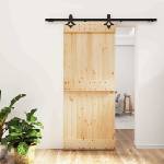 vidaXL Преплъзваща се врата 85 x 210 cm Естествено и черно (3445063)