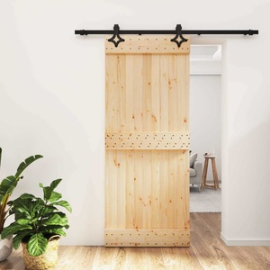 vidaXL Преплъзваща се врата 85 x 210 cm Естествено и черно (3445063)