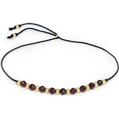 AGATO Šňůrkový náramek s korálky granátu HE21R3G-BK