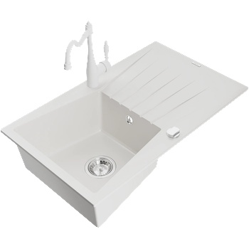 Mexen Cesar гранитна мивка с 1 отделение с отцедник и кухненски смесител Carla, бял - 6514-20-670700-20 (6514-20-670700-20)