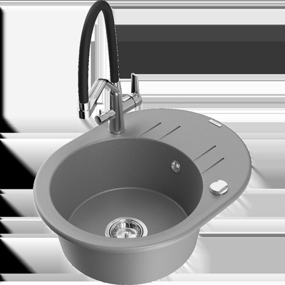 Kevin мивка гранитна 1-коморова с кухненска батерия Duo, сива - 6517-71-671701-07 (6517-71-671701-07)