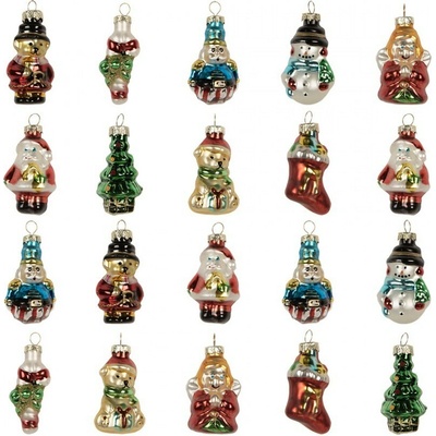 Clayre & Eef Set 20ks vánoční skleněná ozdoba stromek sněhulák Santa - 28*20*4 cm