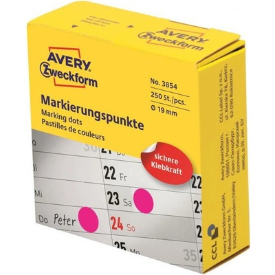 Etikety kruhové 19mm Avery purpurové v dispenzore