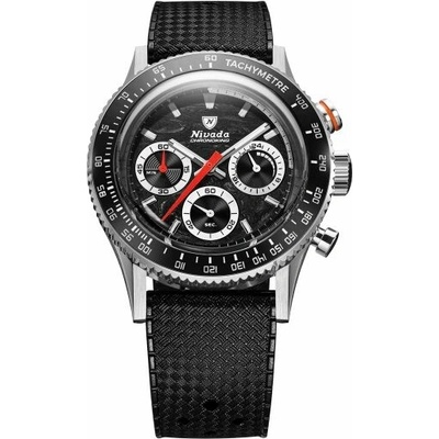 Nivada Grenchen Chronoking Meca Racing Black - Inter. Bezel - Black Rubber Tropic