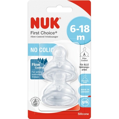 Силиконови биберони NUK First choice - Flow control, 6-18 м, 2 броя (10721329)