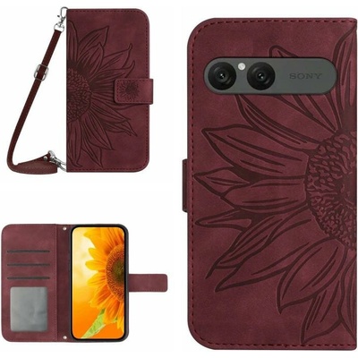 VSETKONAMOBIL 143145 ART SUNFLOWER Peňaženkový obal so šnúrkou pre Sony Xperia 10 VII bordový