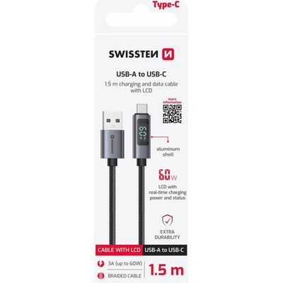 Swissten 71551072 lcd usb-a / usb-c 1,5m