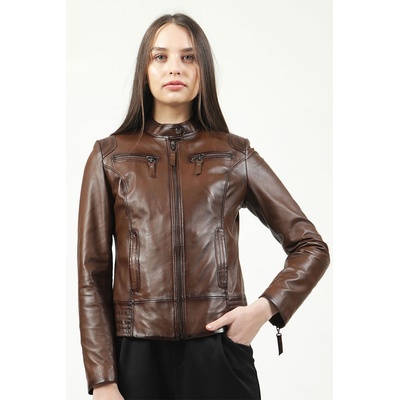 Jacket Club Дамско яке от естествена кожа yb-2143 - Кафяво #317972 (317972_Кафяво)