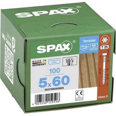 SPAX R 88192 Zylinderkopf T-STAR 0537000500603 skrutka do dreva 5 mm 60 mm T-STAR plus nerezová ocel A2 100 ks
