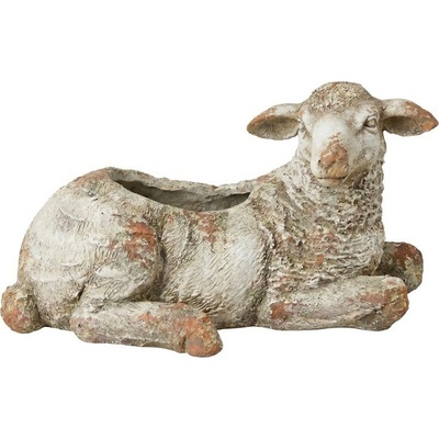 Clayre& Eef Béžový antik květináč venkovská ležící ovečka - 58x31x33 cm