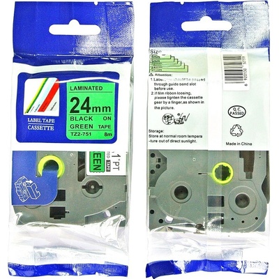 Label Brother TZ-751 - kompatibilná páska - 24mm, podklad: zelená/písmo: čierne - laminovaná