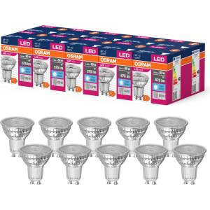 OSRAM LED Star Value PAR16 LED lamp for GU10 base, reflector lamp, GL, 575 lumens, cold white (4000K), replacement for conventional 80W light bulbs, not dimmable, pack of 10 - 4058075096677 (LVPAR168036 6,9