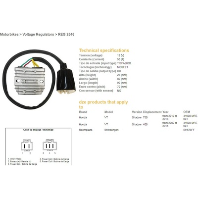DZE regulátor napětí HONDA VT 750C SHAdoW 10-18 (31600-MFE-641) (50A) (MOSFET)