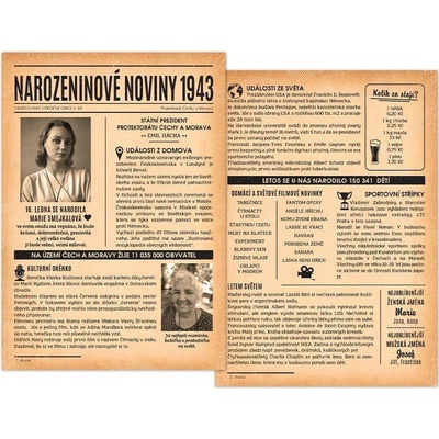 Narozeninové noviny 1943 - dvoustranné i jednostranné - E-mailem