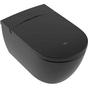 Villeroy & Boch ViClean - Тоалетна чиния с бидетна функция, Rimless, CeramicPlus, SoftClosing, чисто черно V0E200R7 (V0E200R7)