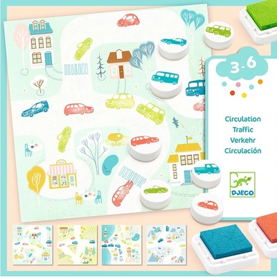 DJECO Творчески комплект Djeco - Направи си сам картини с печати, Тraffic (DJ09952)