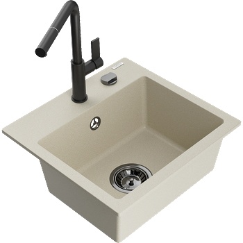 Mexen Milo гранитна мивка с 1 отделение с кухненски смесител Flora, бежова - 6505-69-670401-70-B (6505-69-670401-70-B)