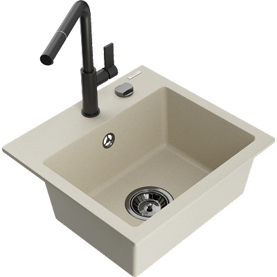 Mexen Milo гранитна мивка с 1 отделение с кухненски смесител Flora, бежова - 6505-69-670401-70-B (6505-69-670401-70-B)