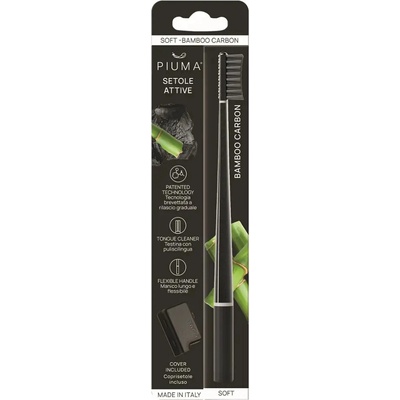 Piuma Zubní kartáček Soft Whitening Perfect Black s aktivním uhlím + kryt 1 ks